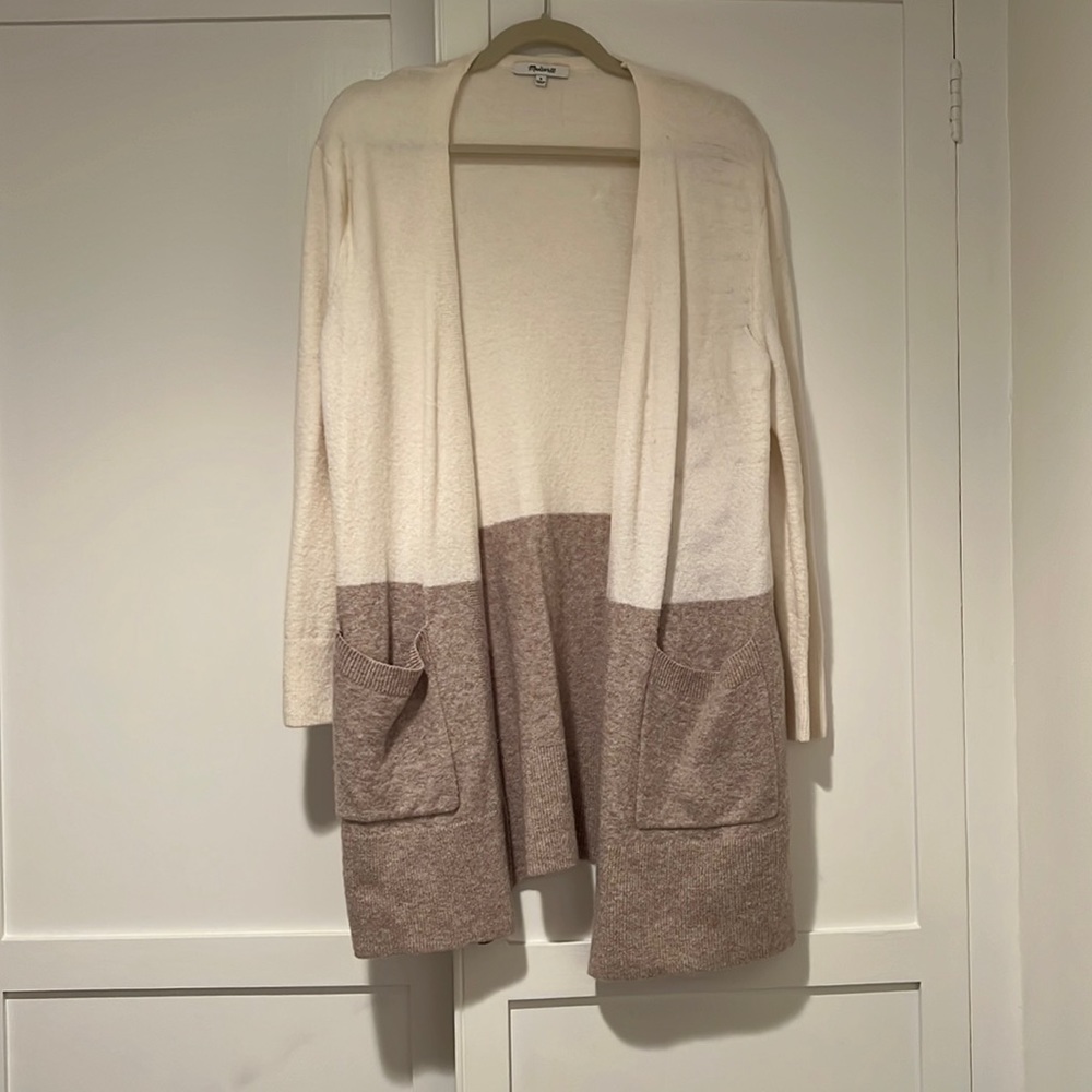Madewell Cream and Tan Wool Cardigan - Size S